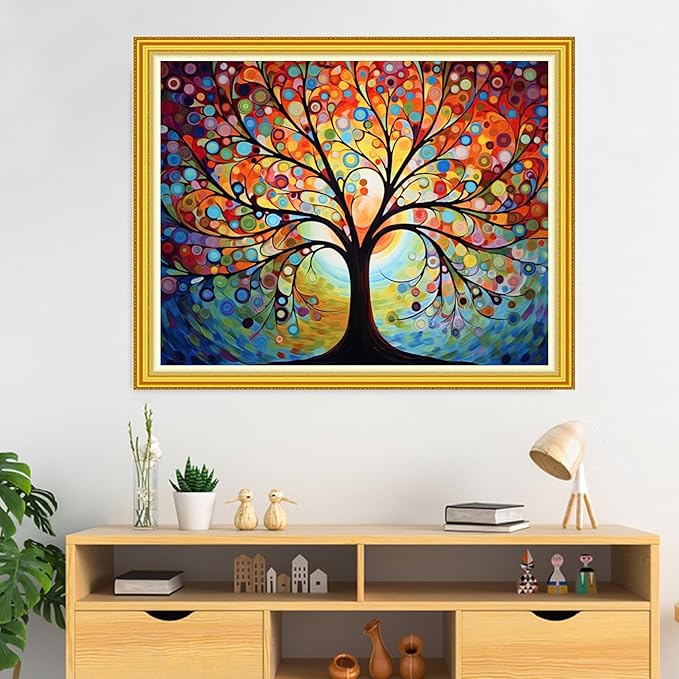 DMCVIVR Stamped Cross Stitch Kits for Beginners Adults Needlepoint Kits for Beginners Embroidery Kits for Adults Crossstitch Kit for Beginners 11CT-Moon Night Light Tree 16x20 inch