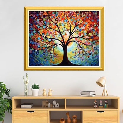DMCVIVR Stamped Cross Stitch Kits for Beginners Adults Needlepoint Kits for Beginners Embroidery Kits for Adults Crossstitch Kit for Beginners 11CT-Moon Night Light Tree 16x20 inch