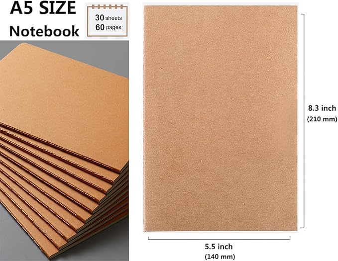 FAWTEEM 48 Pack A5 Blank Notebook Bulk Kraft Cover Blank Sketch Book Pad Travel Journals Composition Diary Subject Notebooks Planner 60 Pages, 8.3”x 5.5”