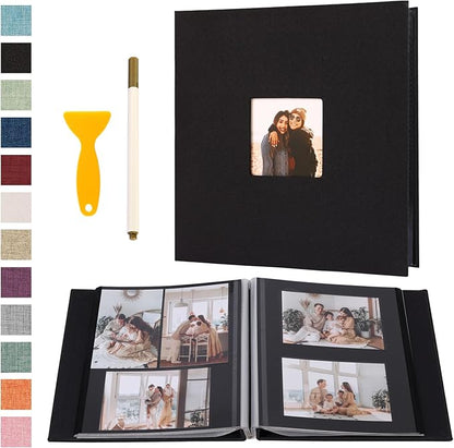 Self Adhesive Photo Album Black Pages Scrapbook Magnetic Photo Albums for 4x6 5x7 8x10 Pictures Books with Sticky Pages with A Metallic Pen for Baby Family Wedding 11x10.6 Black 40 Pages
