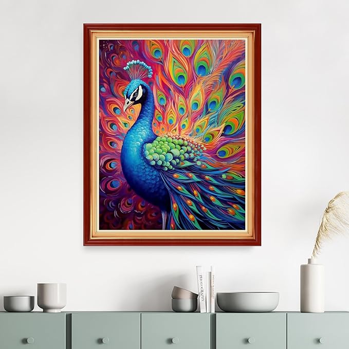 Dimensean Stamped Cross Stitch Kits Full Range of Embroidery Patterns Starter Kits for Beginners Adult DIY Cross Stitches Needlepoint Kits 11CT-Colorful Peacock 16x20 inch