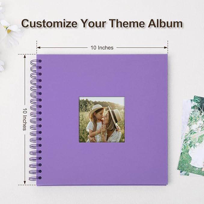 Scrapbook Album 10x10 Inches Photo Album Hardcover Kraft with Window Scrap Book Blank Memory Book for Baby Wedding Guest Book Couples Graduation Travel DIY Anniversary, 40 Pages Purple
