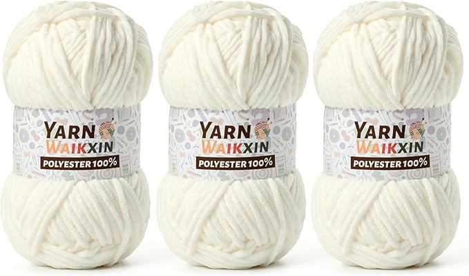 3 Pack Soft Chenille Yarn for Crocheting, Fluffy Chunky Crochet Yarn for Baby Blanket, (5.29oz/196.8yds) Fuzzy Velvet Yarn for Amigurumi&DIY Puzzle、Crafts、Scarf(3 White)