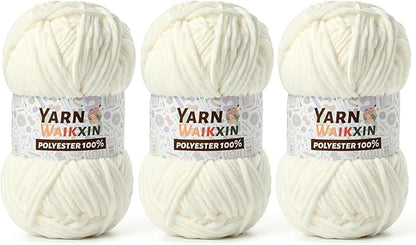 3 Pack Soft Chenille Yarn for Crocheting, Fluffy Chunky Crochet Yarn for Baby Blanket, (5.29oz/196.8yds) Fuzzy Velvet Yarn for Amigurumi&DIY Puzzle、Crafts、Scarf(3 White)
