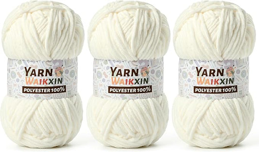 3 Pack Soft Chenille Yarn for Crocheting, Fluffy Chunky Crochet Yarn for Baby Blanket, (5.29oz/196.8yds) Fuzzy Velvet Yarn for Amigurumi&DIY Puzzle、Crafts、Scarf(3 White)