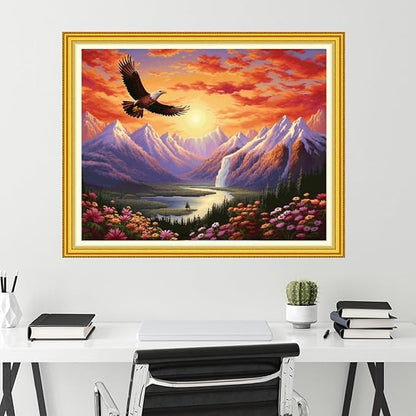 Funchey Stamped Cross Stitch Kits, DIY Cross Stitch Pattern for Adults Beginners Needlepoint Kits Embroidery Kit Arts and Crafts 11CT-Mountain and River Owl 16x20 inch
