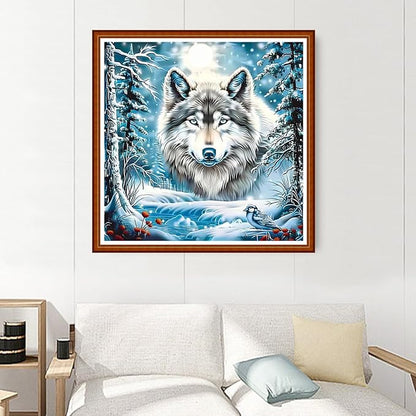 Joyhoor Stamped Cross Stitch Kits for Beginners Needlepoint Kits for Adults Embroidery Kits 11CT Counted Cross Stitch Kits Printed Embroidery Pattern-Abstract Wolf Snow Scene 18x18 inchs