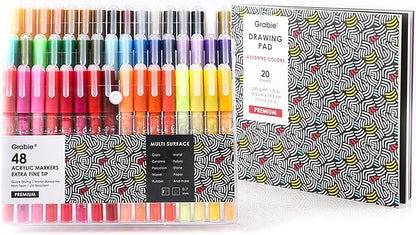 Grabie Acrylic Paint Pens Markers, 48 Colors, 0.7 mm, Extra Fine Tip Drawing Markers, Premium Paint Pens for Painting on Various Surface, Art Supplies