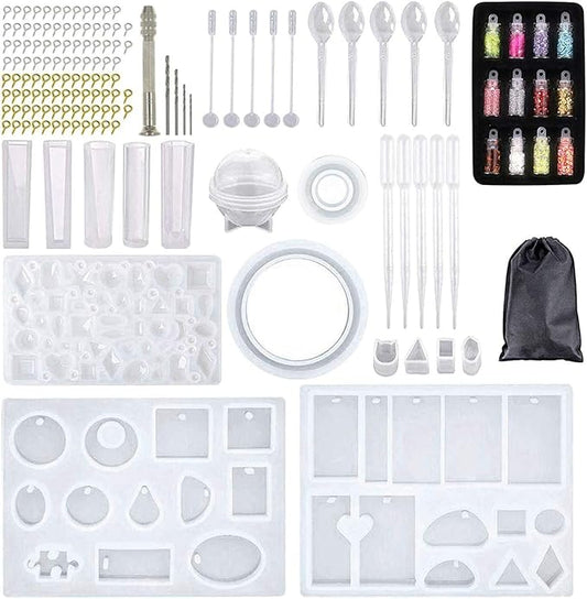 Srutueo 148 Pieces Resin Jewelry Making Kit, Silicone Casting Mold for Beginners with Molds, Resin Kits and Tools Set