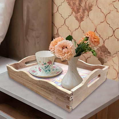 DIY Art Painting Wooden Tray Kit, Food Tray with Handle Diamond Painted Table Decoration Tray, for Breakfast, Bar Dinner Table Diamond Dots Gem Painting Art Set for Beginners (#28-Butterfly)