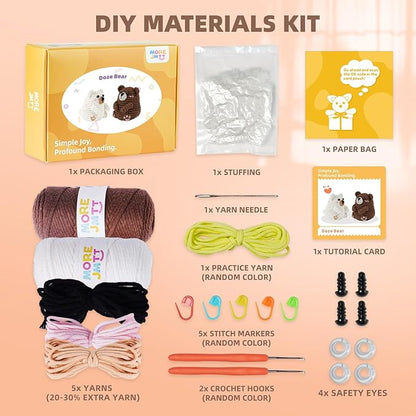 MOREJMTT Crochet Kit for Beginners, Learn to Crochet, Include Easy Knitting Soft Yarn, Step-by-Step Video Tutorial, Hook, Holiday Birthday Gift for Adults (Polar & Brown Bears)