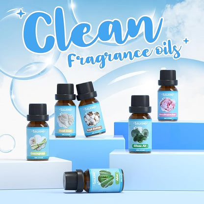 SALKING Clean Fragrance Oils Set, Premium Essential Oil for Diffuser, Scented Oil Gift Set for Soap Candle Making - Lemongrass, Fresh Cotton, Fresh Linen, Cherry Blossom Soap, Clean Air, Aloe