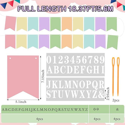 Mooliwe 171 Pcs DIY Custom Banner Kit Make Your Own Customizable Sign for Birthday Wedding Party Decoration Include 20 Paper Pennant 148 Letters and Numbers 1 Rope 2 Threading Device(Pastel)