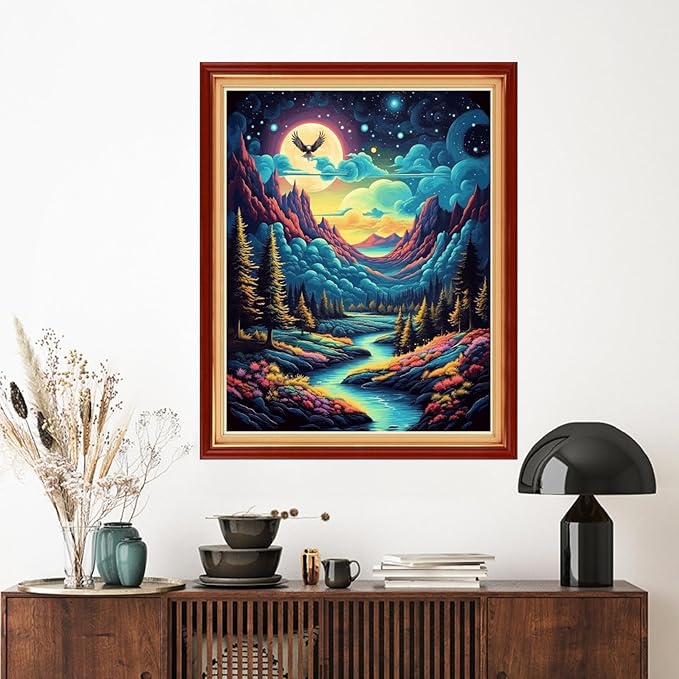 Artvxeay Stamped Cross Stitch Kits | Embroidery Kits for Beginners Craft Kit Needlepoint for Adults Supplies DIY 11CT-(Mountain Landscape Night View 16x20 inch)