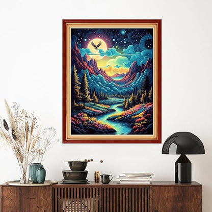 Artvxeay Stamped Cross Stitch Kits | Embroidery Kits for Beginners Craft Kit Needlepoint for Adults Supplies DIY 11CT-(Mountain Landscape Night View 16x20 inch)