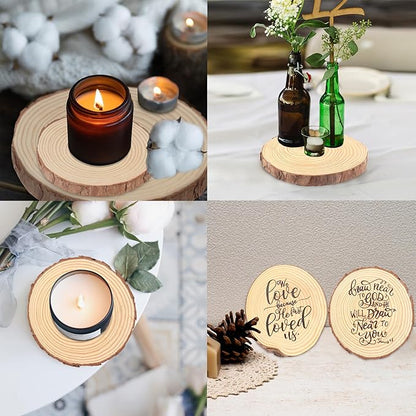 60 PCS 4.7-5.5 Inch Natural Wood Slices, Unfinished Pine Wood Circles with Barks for Coasters, DIY Crafts, Christmas Rustic Wedding Ornaments and Centerpieces,by GNIEMCKIN