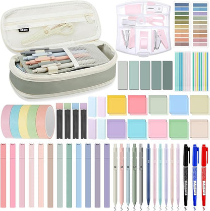 Sinload 60 Pcs Aesthetic Book Annotation Kit School Supplies Cute Pencil Case 12 Highlighter 5 Gel Pen 6 Mechanical Pencil 5 Magnetic Bookmark 1220 Pcs Sticky Note Tab Student Stationary(Light Green)