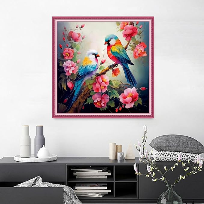 Joyhoor Cross Stitch Kits for Beginners Stamped Cross-Stitch Supplies Needlework preprint Embroidery Kits for Adults DIY Needlepoint Kits Embroidery Patterns 11CT-Flower Couple Bird 18.x18 inch