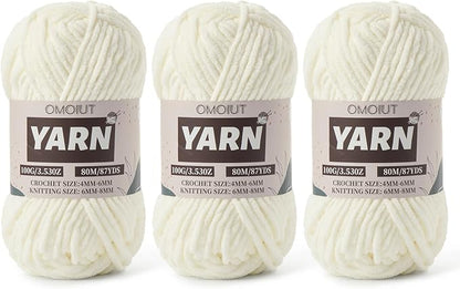 Fluffy Chenille Yarn for Crocheting - Baby Yarn for Crocheting Soft Blanket - 3 Pack of 100g/(87.4yds) Crochet Amigurumi Chunky Yarns - Super Bulky 5 Velvet Yarns (3 White)
