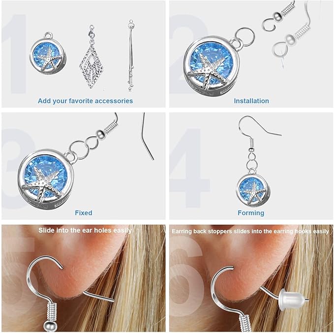 925 Sterling Silver Earring Hooks, 750PCS Earring Hooks Kit 250PCS/125Pairs Hypoallergenic Earring Hooks with 250PCS Silver Open Jump Rings and 250PCS Rubber Earring Backsfor Jewelry Making