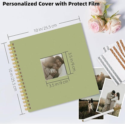 Vienrose 10 x 10 Inch Scrapbook Photo Album, Linen Hardcover Photo Book with 80 White Pages, DIY Memory Book Kit with Accessories for Wedding, Baby Shower, Travel, Christmas (LightGreen, 40 Sheets)