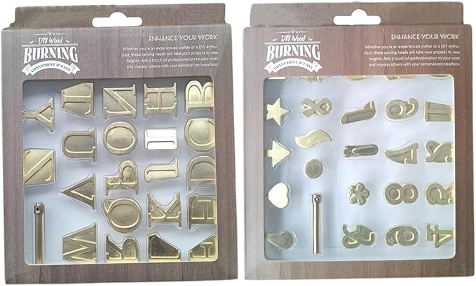 Xweptuy 51Pcs Wood Burning Kit, Brass Wood Burning Letters Creative DIY/Carving Set Decorative Letters for Embossing Craft Making