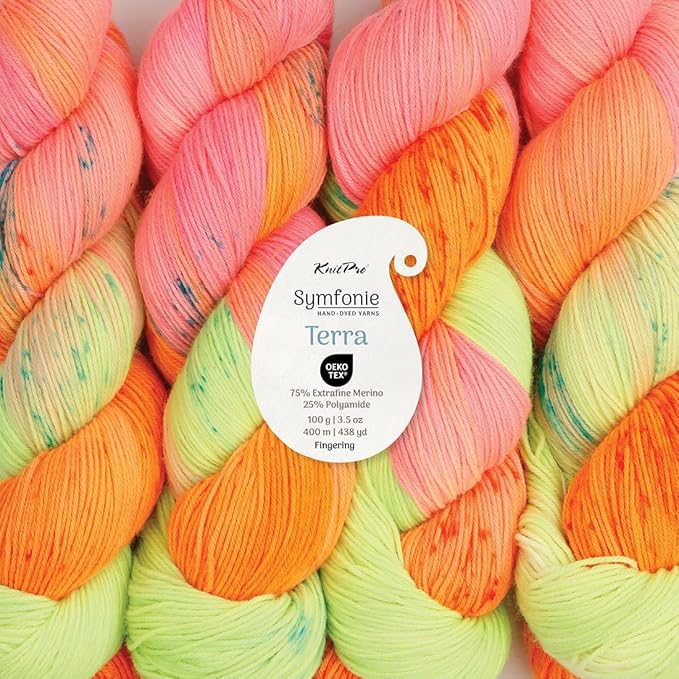 KnitPro Symfonie Hand Dyed Yarn | Extra Fine Merino Wool & Polyamide Blend for Knitting & Crocheting, Fingering Weight, Oeko-TEX Certified 400m, 100g Skein | Terra Variegated Galaxy Glow