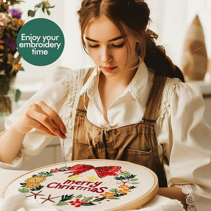 Christmas Embroidery Kits: 1 Pack Cross Stitch Kit for Beginners Adults, DIY Ornaments Craft Kit with All Tools & Instructions, Stamped Hand Embroidery Starter Kit for Holiday Crafts & Xmas Home Decor