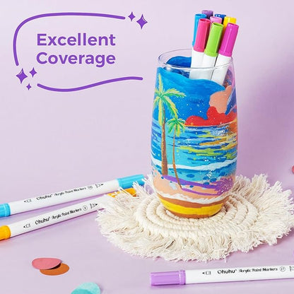 Ohuhu Acrylic Paint Markers Dual Tips: 72 Colors Brush & Dot Paint Pens High Opacity Acrylic Markers Waterproof Lightfast for Christmas Gifts Rock Painting 3D Prints Egg Wood Glass Ceramic DIY Crafts