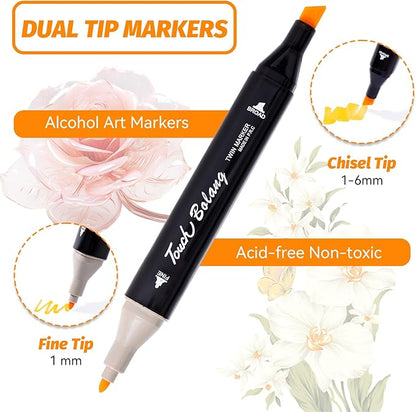 Hopesky 48 Colors Alcohol Markers - Dual Tip Permanent Art Markers Set for Coloring Drawing Painting, Fine and Chisel Tip Alcohol Based Pens with Storage Case for Adult Artists