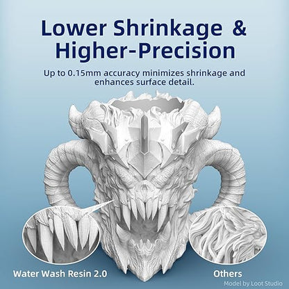 ANYCUBIC Water Washable Resin 2.0, 3D Printer Resin with Low Viscosity and Fast Printing, 405nm High Precision UV-Curing 3D Resin, Photopolymer Resin for 8K Capable LCD DLP 3D Printing (Clear, 1kg)