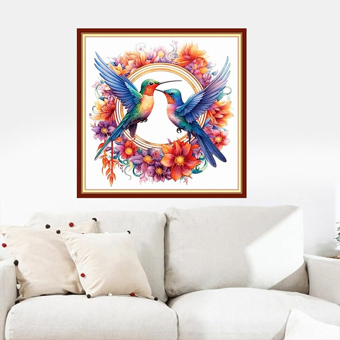 Dooxvey Cross Stitch Kits for Adults Stamped Full Range of Embroidery Starter Kits for Beginners 11CT Printed Cross Stitch Patterns Needlepoint Kits Stamped Crossstitching-Hummingbird 18x18 inch