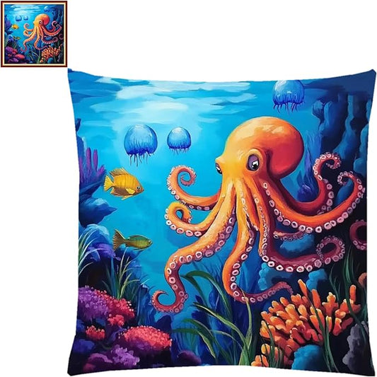 Lovxvouy Pillow Cross Stitch Kits for Adults Beginners-Preprinted Needlepoint Kit Stamped Crossstitching Kits 11CT Cross-Stitch Kit Stitches Kit Embroidery Kits-Underwater World 18x18 inchs