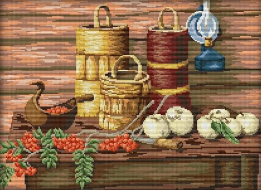 JOYSEWING Kitchen Pattern Stamped Kits Cross Stitch for Adults 11CT DMC Counted Embroidery Kit for Beginners DIY Painting Crafts Kits Home Decor -(Fruit(11CT) 23.23 x17.72 inches)