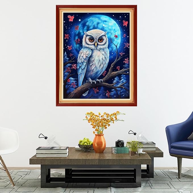 Dooxvey Cross Stitch Kits for Adults Stamped Full Range of Embroidery Starter Kits for Beginners 11CT Printed Cross Stitch Patterns Needlepoint Kits Stamped Crossstitch-Moon owl 16x20 inch