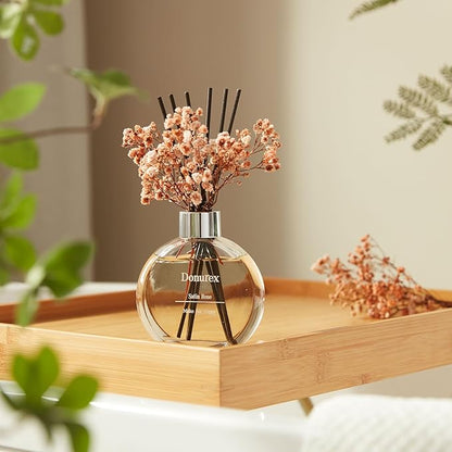Donurex Flower Reed Diffuser Set 5.07oz Satin Rose Scent Diffuser with Sticks Home Fragrance Reed Diffuser for Bathroom Shelf Decor