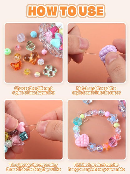 150PCS Acrylic Pastel Beads for Jewelry Making, Kalolary Colorful Bow Butterfly Flower Kawaii Plastic Candy Heart Cute Macaroon Aesthetic Beads for Bracelet Necklace DIY Supplies (Multicolor)