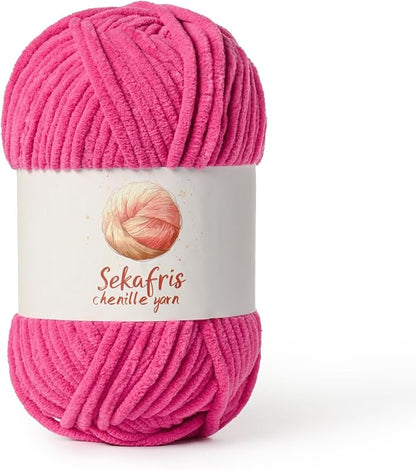 Rose Chunky Chenille Yarn for Crocheting, Bulky Velvet Yarns for Crochet, Baby Yarn for Crocheting Soft Blanket, 131yds /3.53 oz Fluffy Amigurumi Crochet Yarn