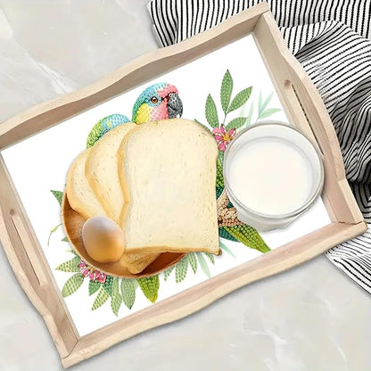 DoxQcs DIY Diamond Art Wooden Tray Kit Easter Food Tray with Handle Diamond Painted Table Decoration Tray for Breakfast Bar Dinner Table Diamond Art Painting for Beginners-Parrot