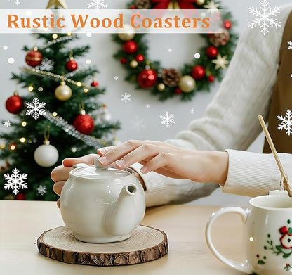 4.7-5.2 Inch Wood Slices, 10 Pcs Unfinished WoodCoasters, Wood Centerpieces for Tables, WoodCircles for Crafts, Rustic Wedding Decoration, Christmas Baby Shower