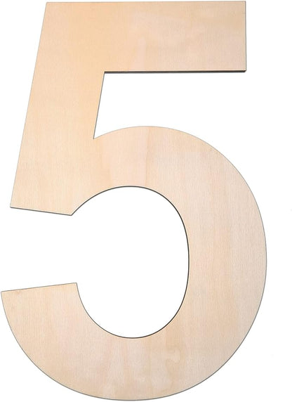 12 Inch Wooden Number 5, 1/4 Inch Thick Large Unfinished Wood Letter for DIY Crafts Home Wall Decor