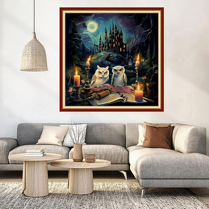 DMCVIVR Stamped Cross Stitch Kits for Beginners Adults Needlepoint Kits for Beginners Embroidery Kits for Adults Crossstitch Kit for Beginners 11CT-Owl Castle 18x18 inch
