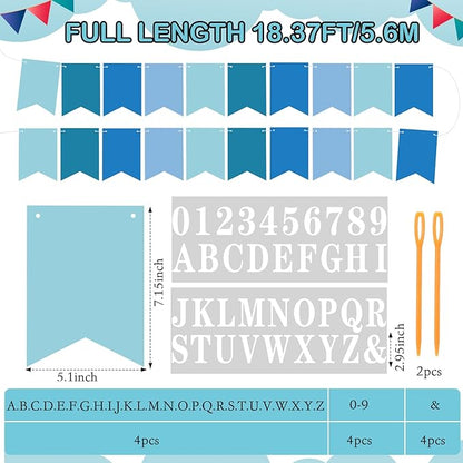 Mooliwe 171 Pcs DIY Custom Banner Kit Make Your Own Customizable Sign for Birthday Wedding Party Decoration Include 20 Paper Pennant 148 Letters and Numbers 1 Rope 2 Threading Device(Blue Series)