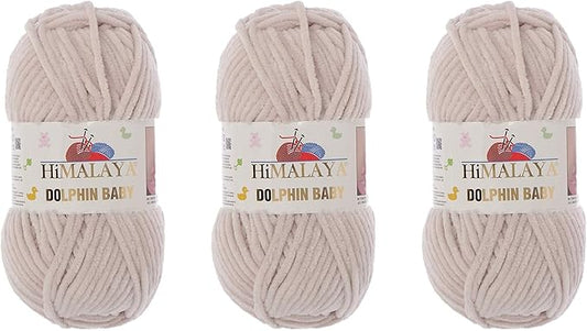 3 Skein/Pack Himalaya Dolphin Baby Chenille Yarn, Each Ball 100 gr (3.5 oz), 120 m (132 Yards), 100% Polyester, Super Bulky Baby Blanket Velvet Amigurumi Yarn, 80342 - Light Beige