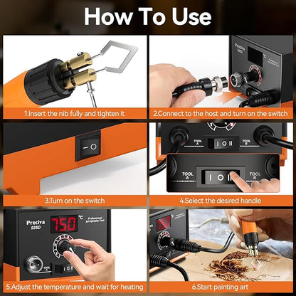 Preciva 935D Wood Burning Kit, Adjustable Temperature Wood Burner Tool with Dual Pens, Dual-Barrel Holder,Digital Display, 20 Interchangeable Wood Burner Tips & 20 Wooden Blocks for Pyrography Art
