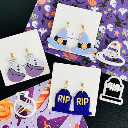 Xaekicr Halloween Polymer Clay Cutters Set – 8pcs Halloween Clay Cutters for Polymer Clay Jewelry, Clay Earring Cutters and Molds – Pumpkin, Tombstone, Witch Hat Clay Tools for DIY Crafts