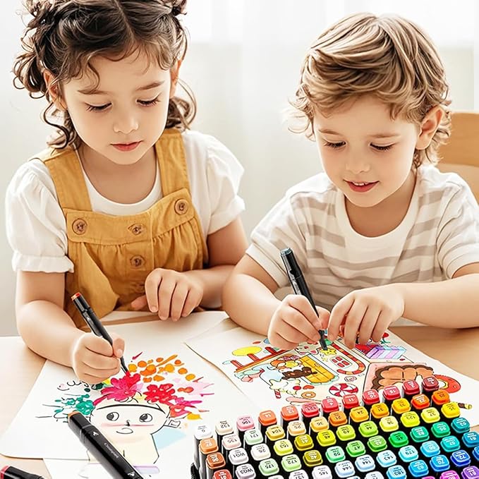 CREATSPARK Alcohol Markers 262 Colors with Base Dual Tip Art Drawing Markers for Anime Sketch Illustrations - Refillable