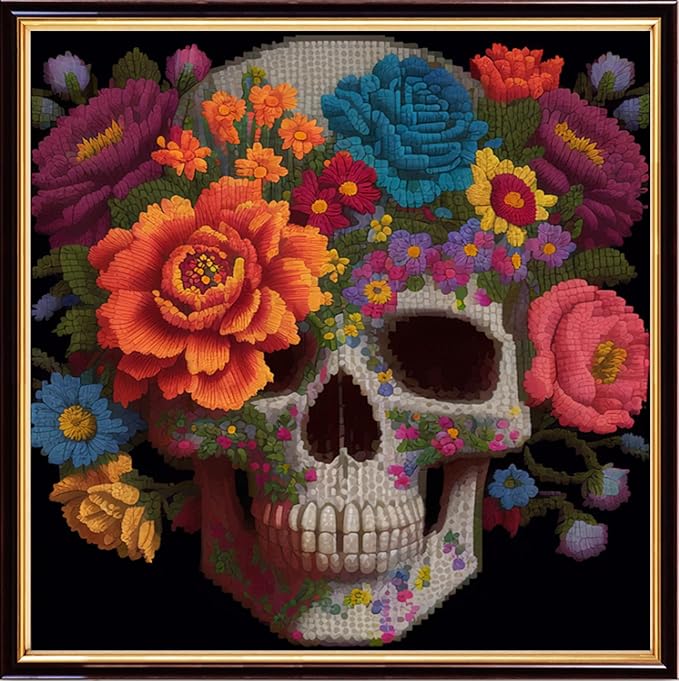 Findvoor Stamped Cross Stitch Kits for Beginners Full Range of Cross Stitching Embroidery Pattern for Adults, 11CT DIY Needlepoint Embroidery Starter Kits-Lower Skeleton 17.7x17.7 inch