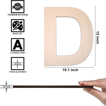 12 Inch Wooden Letter D, 1/4 Inch Thick Large Unfinished Wood Letter for DIY Crafts Home Wall Decor