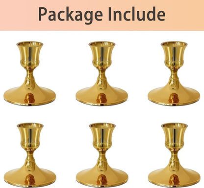 Vintage Gold Taper Candle Holders, Set of 2, Metal Taper Candlestick Holder for Dinner Room Table Centerpiece, Wedding Reception, Festive,Mantel Decoration, Home Decor (Titanium Gold)